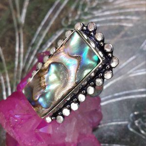 abalone gemstone 925 sterling silver ring size 7.5